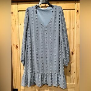 Light blue Textured Long Sleeve Dress